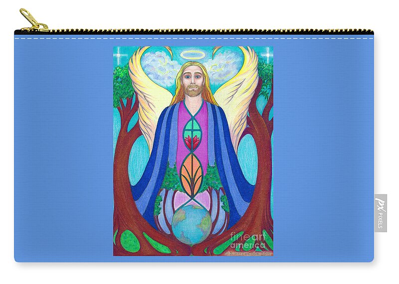 Figurative Zip Pouch featuring the drawing Spirit Guide Sananda by Debra Hitchcock