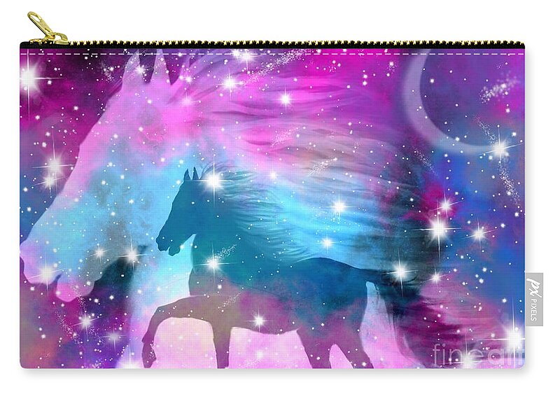 Horse Zip Pouch featuring the drawing Spirit Stallion midnight Run by Nick Gustafson
