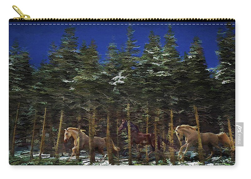 Herds Horses Zip Pouch featuring the photograph Spirits of the Forest by Melinda Hughes-Berland