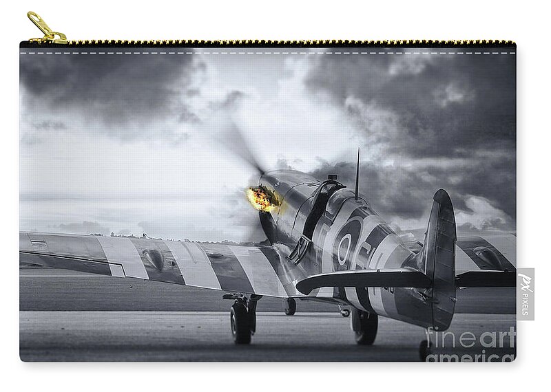 Spitfire Zip Pouch featuring the photograph Spitfire AB910 Spitting Fire by Airpower Art
