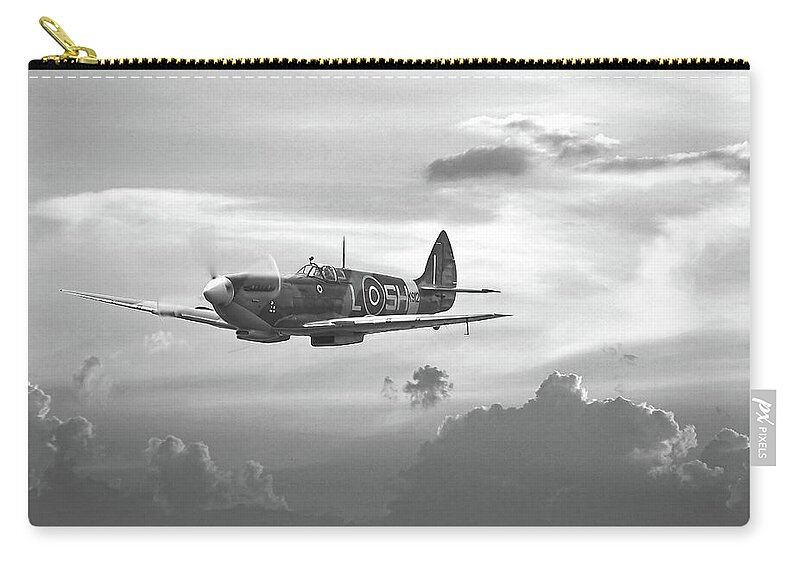 Aircraft Zip Pouch featuring the digital art Spitfire - and shadows fall by Pat Speirs