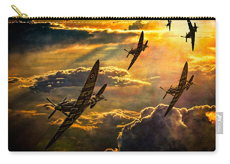 Fighter Zip Pouch featuring the photograph Spitfire Attack by Chris Lord