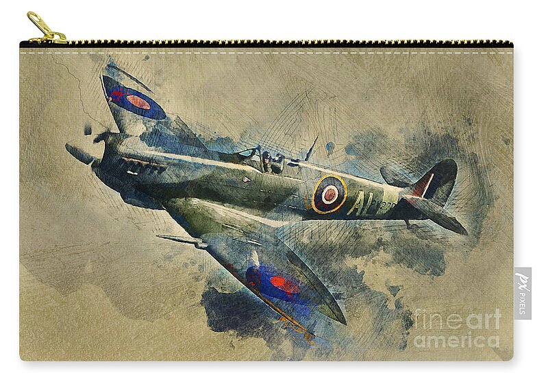 Spitfire Zip Pouch featuring the mixed media Spitfire by Ian Mitchell