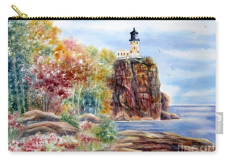 Split Rock Lighthouse Zip Pouch featuring the painting Split Rock Lighthouse by Deborah Ronglien