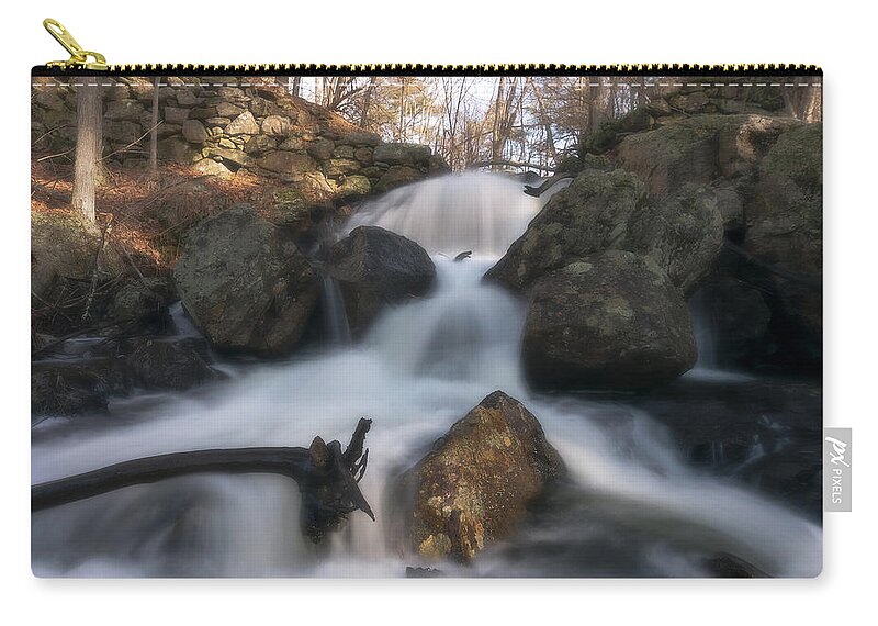 Dreamy Split Splits Divide Water Secret Fall Falls Waterfall Waterfalls Dream Nature Outside Natural Outdoors Stonewall Stone Wall Boulder Rocks Trees Woods Forest Soft Long Exposure Rutland Ma Mass Massachusetts New England Newengland Brian Hale Brianhalephoto Zip Pouch featuring the photograph Splits dreamy by Brian Hale