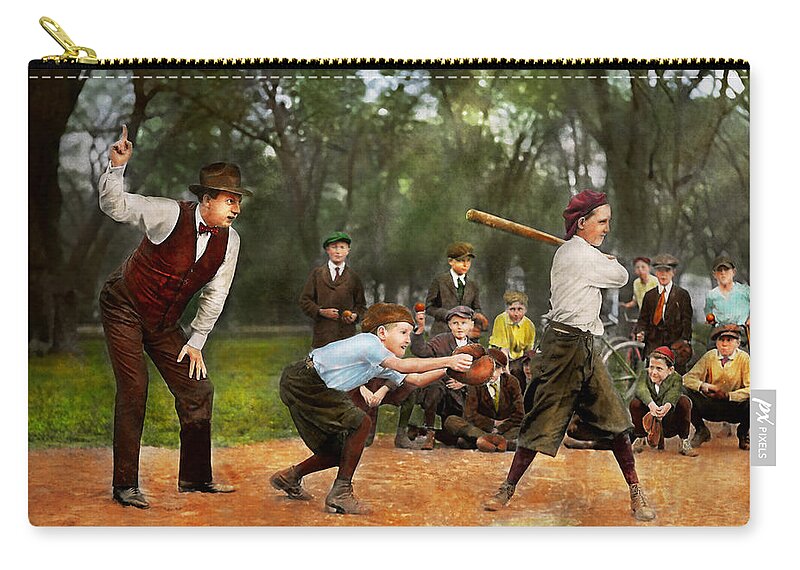 Baseball Zip Pouch featuring the photograph Sport - Baseball - Strike one 1921 by Mike Savad