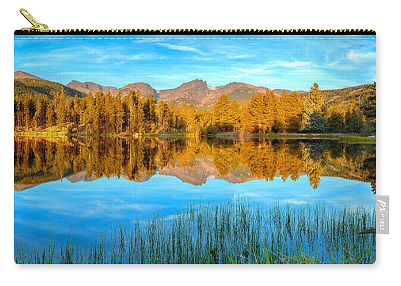 Sprague Lake Zip Pouch featuring the photograph Sprague Lake Sunrise Panorama by John Vose