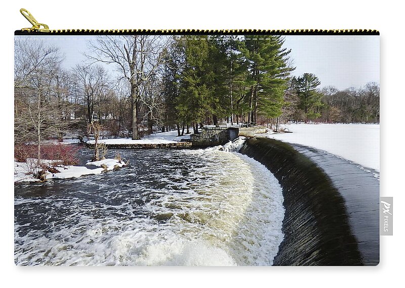 South Natick Dam Zip Pouch featuring the photograph Spring and Winter Meeting by Lyuba Filatova