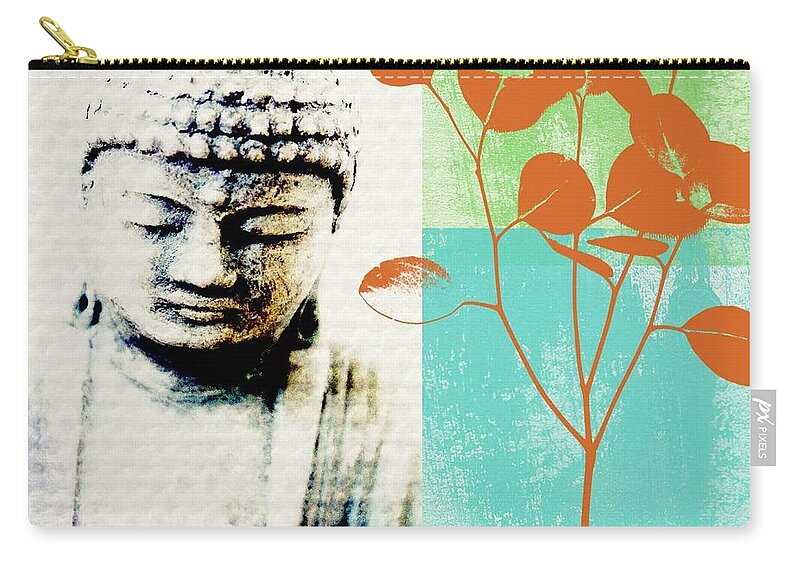 Buddha Zip Pouch featuring the mixed media Spring Buddha by Linda Woods