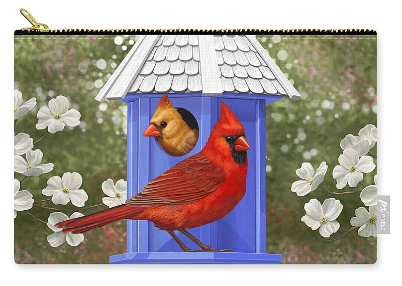 Wild Birds Zip Pouch featuring the painting Spring Cardinals by Crista Forest
