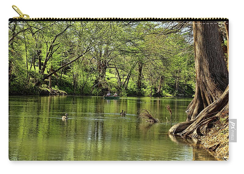 New Braunfels Zip Pouch featuring the photograph Spring Day at Cypress Bend Park by Judy Vincent