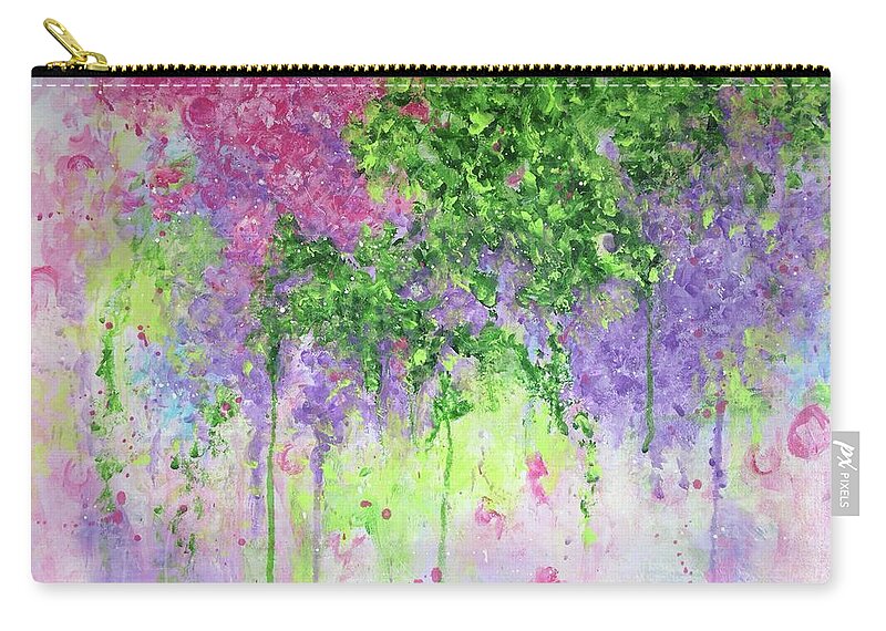 Green Zip Pouch featuring the painting Spring Dreaming by Teresa Fry
