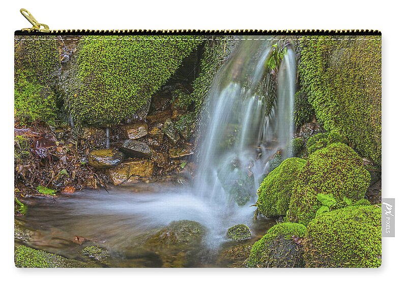 Spring Zip Pouch featuring the photograph Spring Has Sprung A Study 0f Moss And Water by Angelo Marcialis