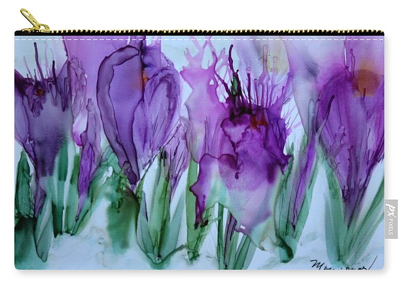 Crocus Zip Pouch featuring the painting Spring Has Sprung by Marcia Breznay