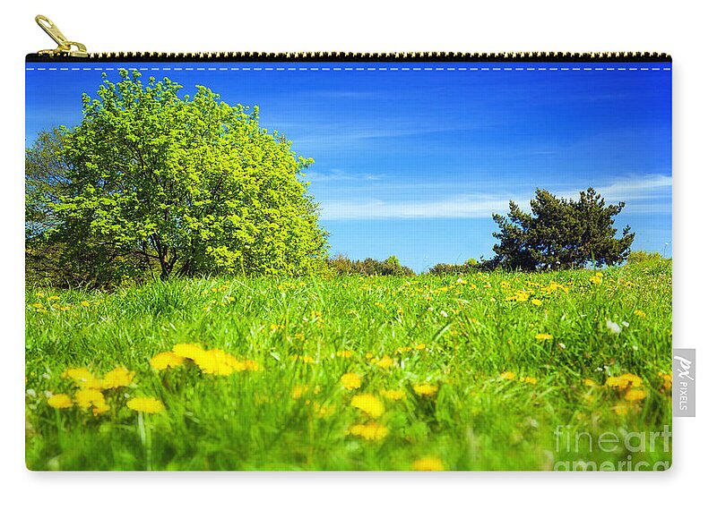 Countryside Zip Pouch featuring the photograph Spring meadow with green grass by Michal Bednarek