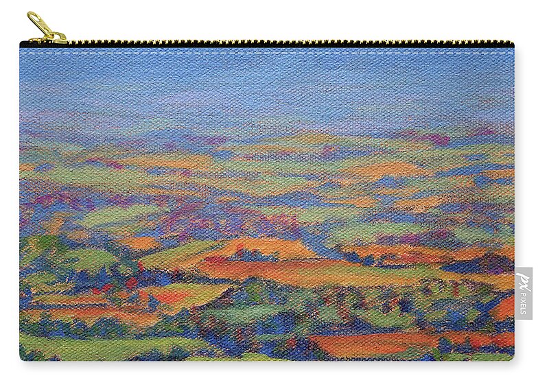 Shenandoah Landscape Zip Pouch featuring the painting Spring Patchwork 1 by Bonnie Mason