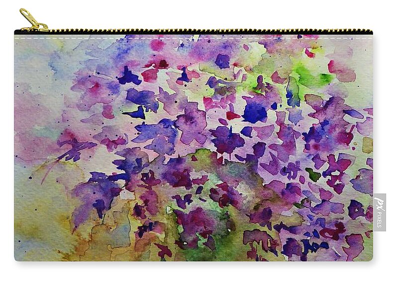 Spring Zip Pouch featuring the painting Spring Purple Flowers Watercolor by Amalia Suruceanu