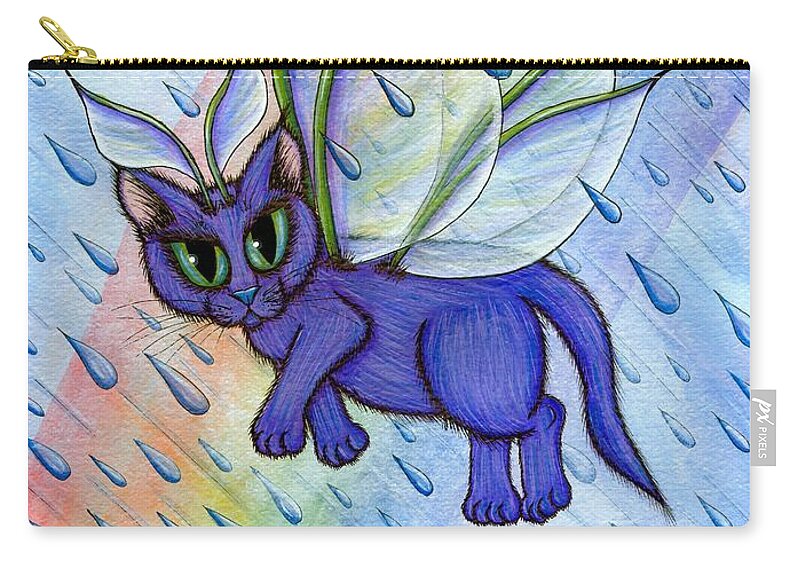 Spring Zip Pouch featuring the painting Spring Showers Fairy Cat by Carrie Hawks