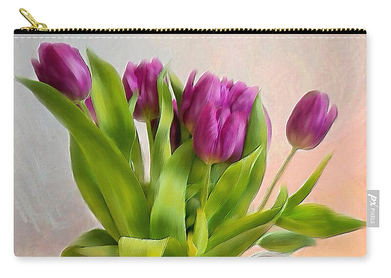 Vintage Coffee Pitcher Zip Pouch featuring the mixed media Spring Tulips by Mary Timman