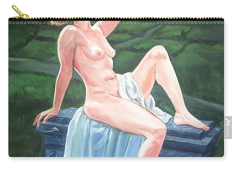 Nude Zip Pouch featuring the painting Springtime nude by Bryan Bustard