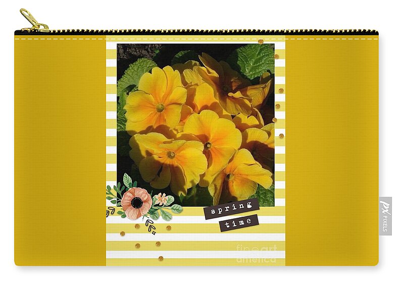 Yellow Primroses Zip Pouch featuring the photograph Springtime Primroses by Joan-Violet Stretch