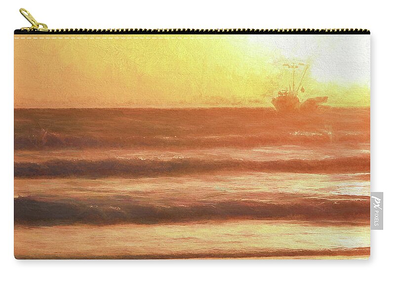Squid Boat Zip Pouch featuring the photograph Squid Boat Sunset by John A Rodriguez