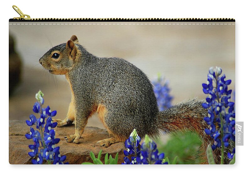 Squirrel Carry-all Pouch featuring the photograph Squirrel in Texas Bluebonnets by Ted Keller
