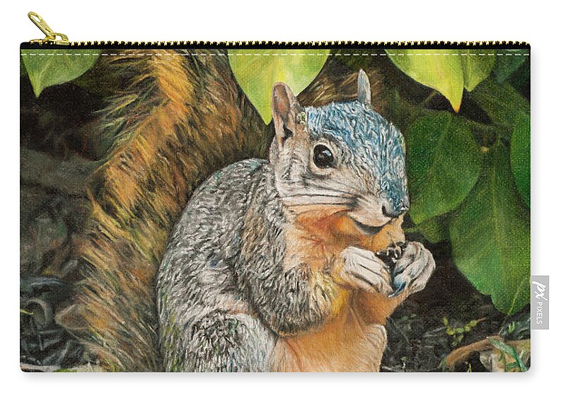 Squirrel Zip Pouch featuring the painting Squirrel Under Bush by Joshua Martin
