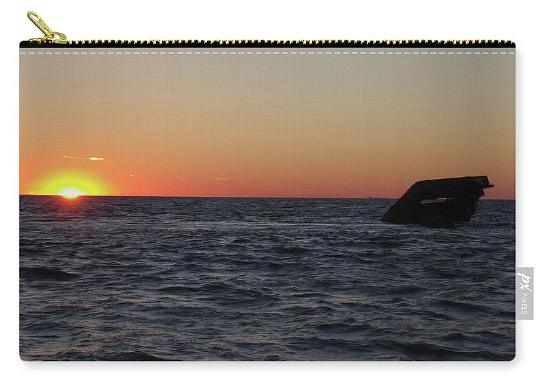 Concrete Ship Zip Pouch featuring the photograph S.S. Atlantus at Sunset by Greg Graham