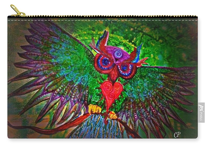 Owl Zip Pouch featuring the painting SS owl by Christine Paris