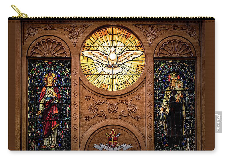 Basilica Zip Pouch featuring the photograph St Francis Cathedral Window by Paul LeSage