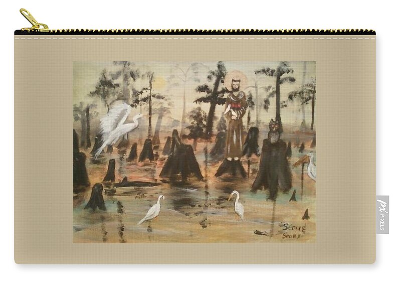 St. Francis Zip Pouch featuring the painting St. Francis in the Swamp by Seaux-N-Seau Soileau