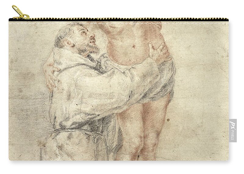 Francis Zip Pouch featuring the painting St Francis Rejecting the World and Embracing Christ by Bartolome Esteban Murillo