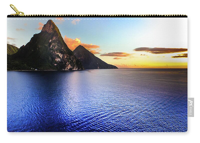 St. Lucia Zip Pouch featuring the photograph St. LUCIA'S COBALT BLUES by Karen Wiles