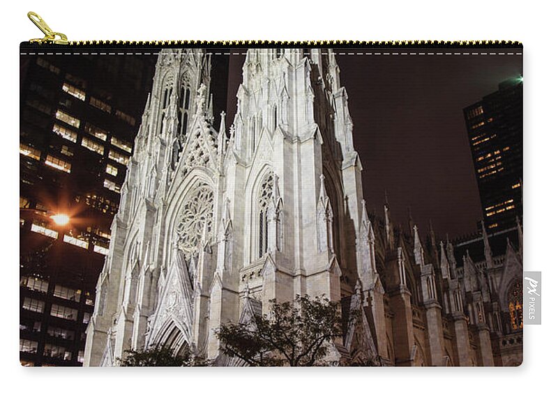 Nyc Zip Pouch featuring the photograph St Patrick Cathedral at Night by John McGraw