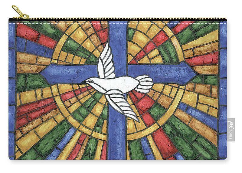 Dove Zip Pouch featuring the painting Stained Glass Cross by Debbie DeWitt
