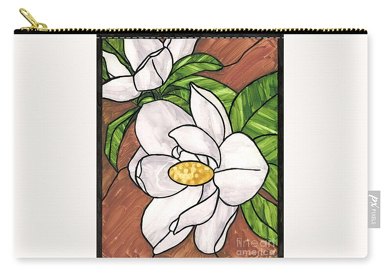 Watercolor Zip Pouch featuring the painting Stained Glass Magnolias by Brandy Woods