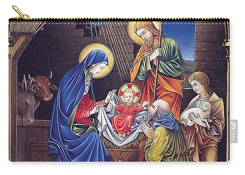 Nativity Zip Pouch featuring the painting Stained Glass Nativity by Artist Unknown