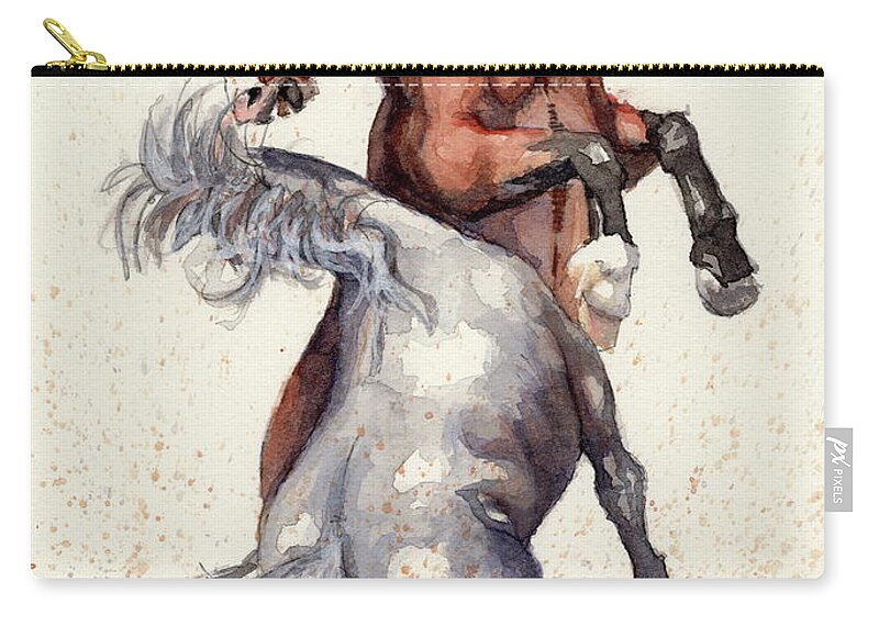 Stallions Zip Pouch featuring the painting Stallion Showdown by Margaret Stockdale