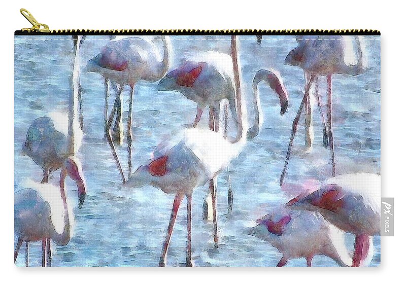 Flamingo Zip Pouch featuring the painting Stand Out In the Crowd Flamingo Watercolor by Taiche Acrylic Art