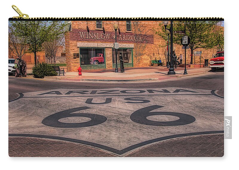 Winslow Arizona Zip Pouch featuring the photograph Standin on the corner by Jeff Folger