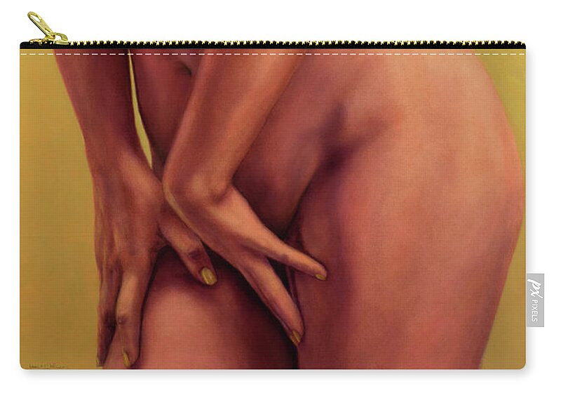 Female Zip Pouch featuring the painting Standing Figure with Yellow Nails by James W Johnson