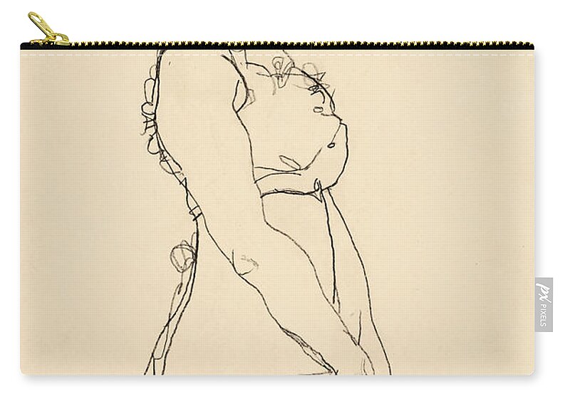 Egon Schiele Zip Pouch featuring the drawing Standing Woman by Egon Schiele
