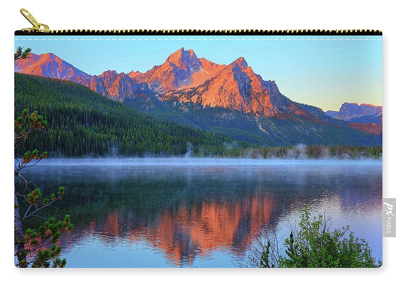 Stanley Lake Zip Pouch featuring the photograph Stanley Lake Dawn by Greg Norrell