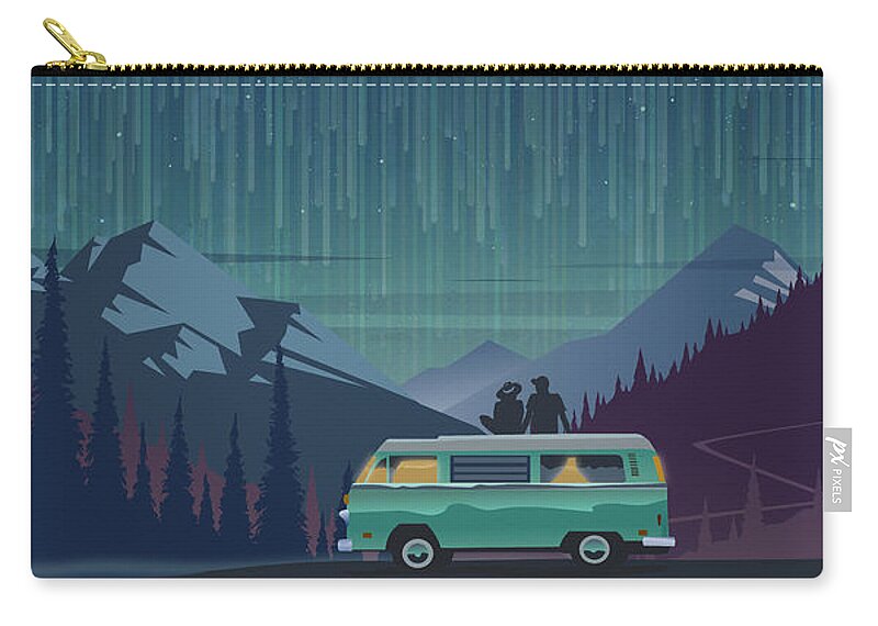 Vanlife Zip Pouch featuring the painting Star light vanlife by Sassan Filsoof