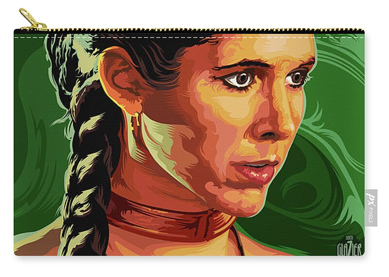 Modern Comic Designs Zip Pouch featuring the digital art Star Wars Princess Leia Pop Art Portrait by Garth Glazier