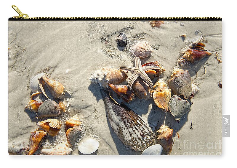 Starfish Zip Pouch featuring the photograph Starfish with five points on Sea Shells by David Arment