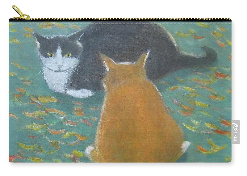 Cat Zip Pouch featuring the painting Staring Contest by Kazumi Whitemoon