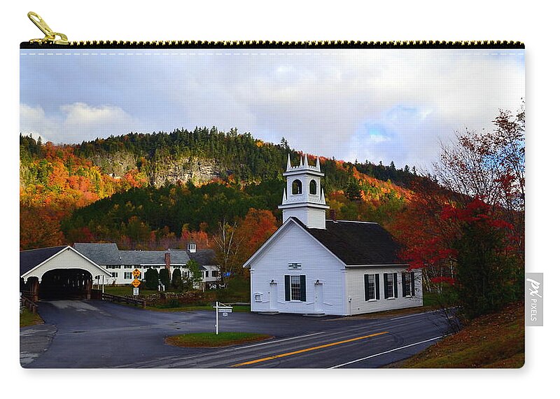 Fall Zip Pouch featuring the photograph Stark Covered Bridge by Colleen Phaedra