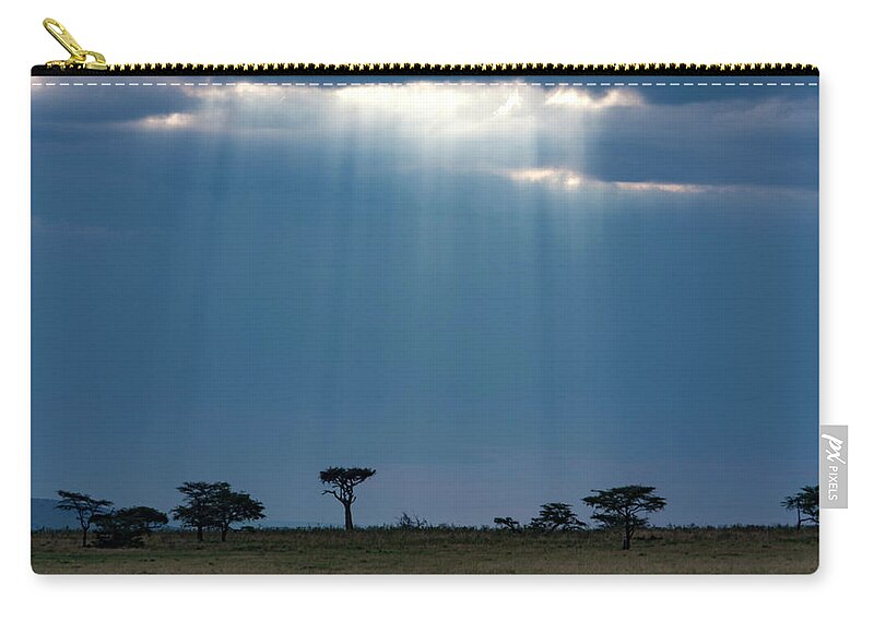 Landscape Zip Pouch featuring the photograph Masai Mara Sunrays by Aidan Moran